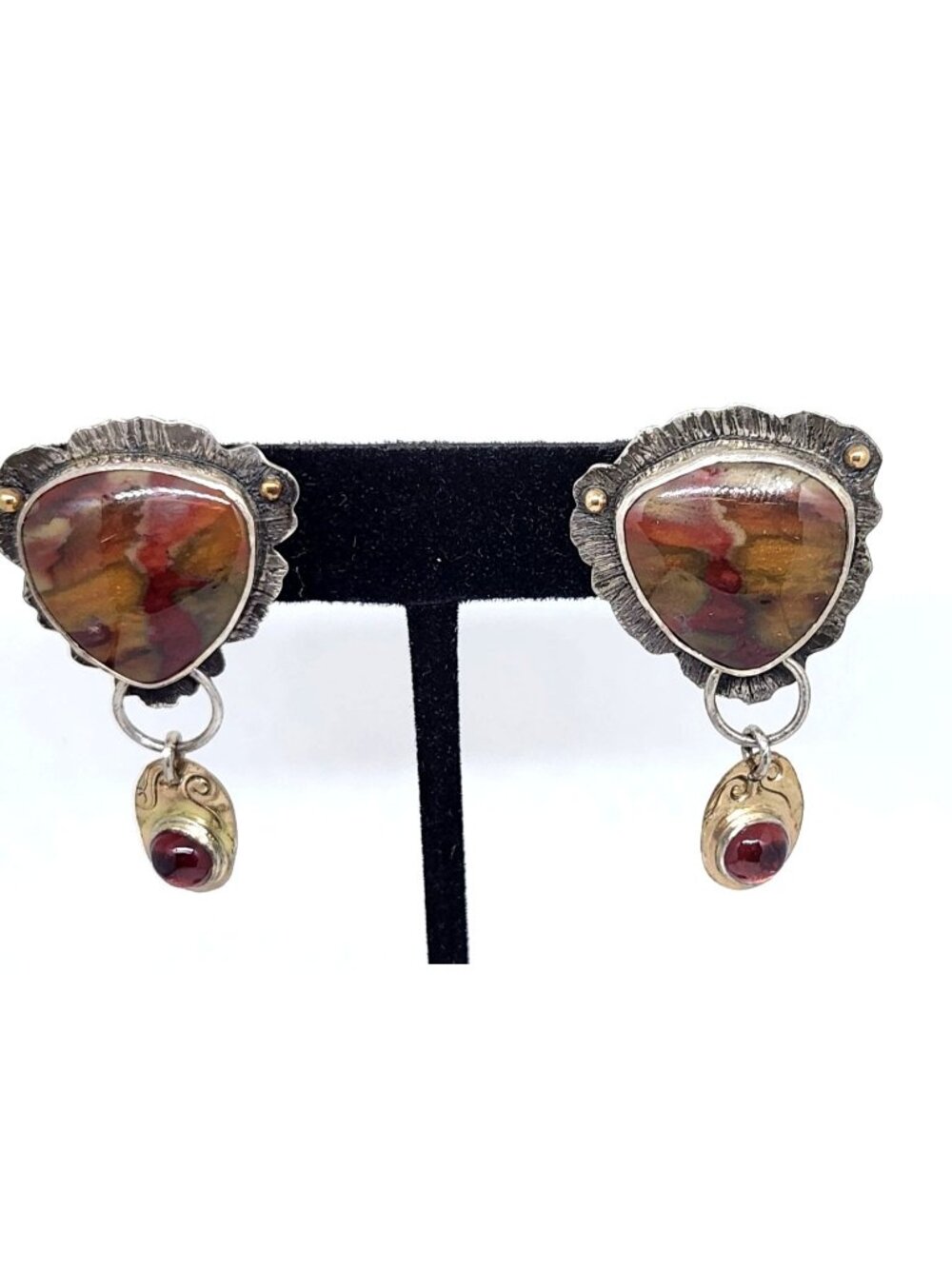 Earrings Silver Post Red Creek Jasper Mozambique Garnet 12.6 Gr  925 Silver 14K